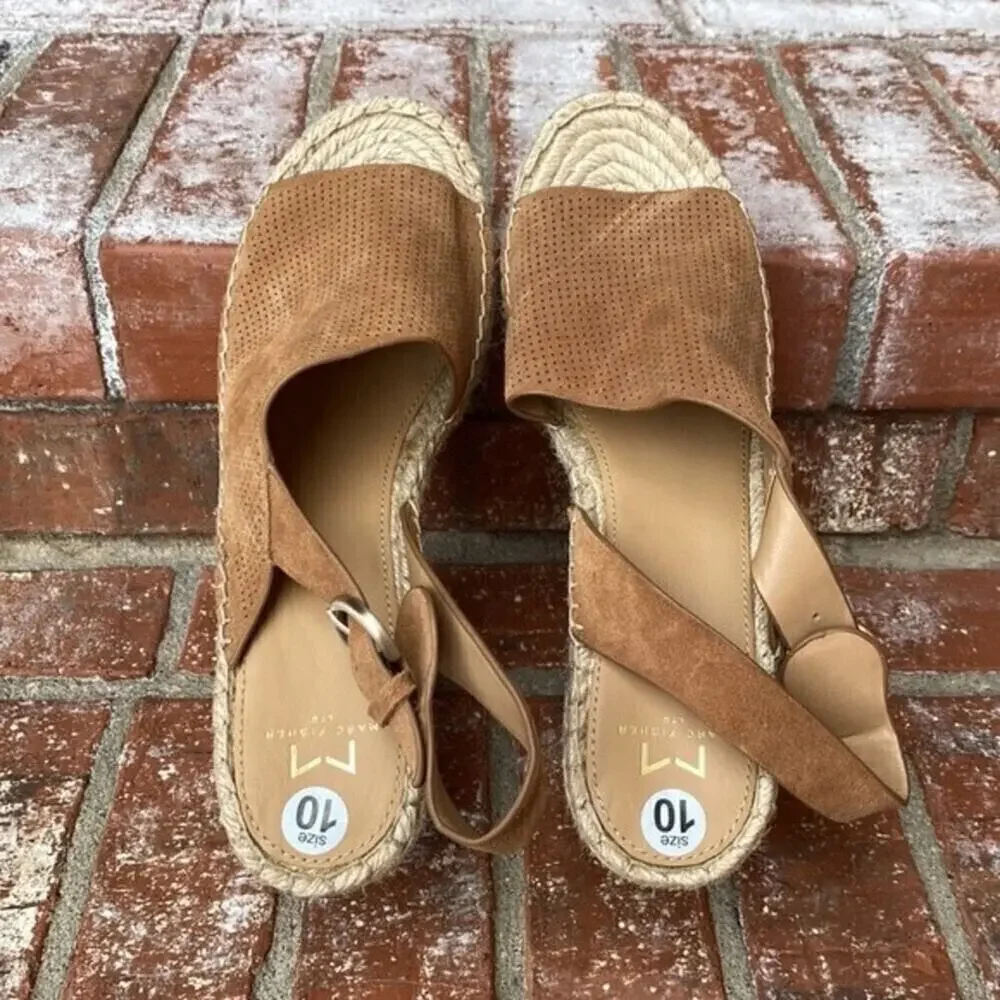 MARC FISHER Andela Women's Size 10 Brown Espadrille Platform Wedge Sandals NWOT